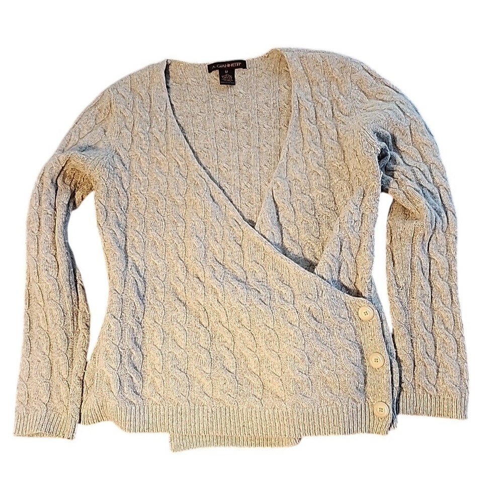 A. Giannetti Womens Medium Gray Wool Angora Rabbit Hair Blend Wrap‎ Cardigan